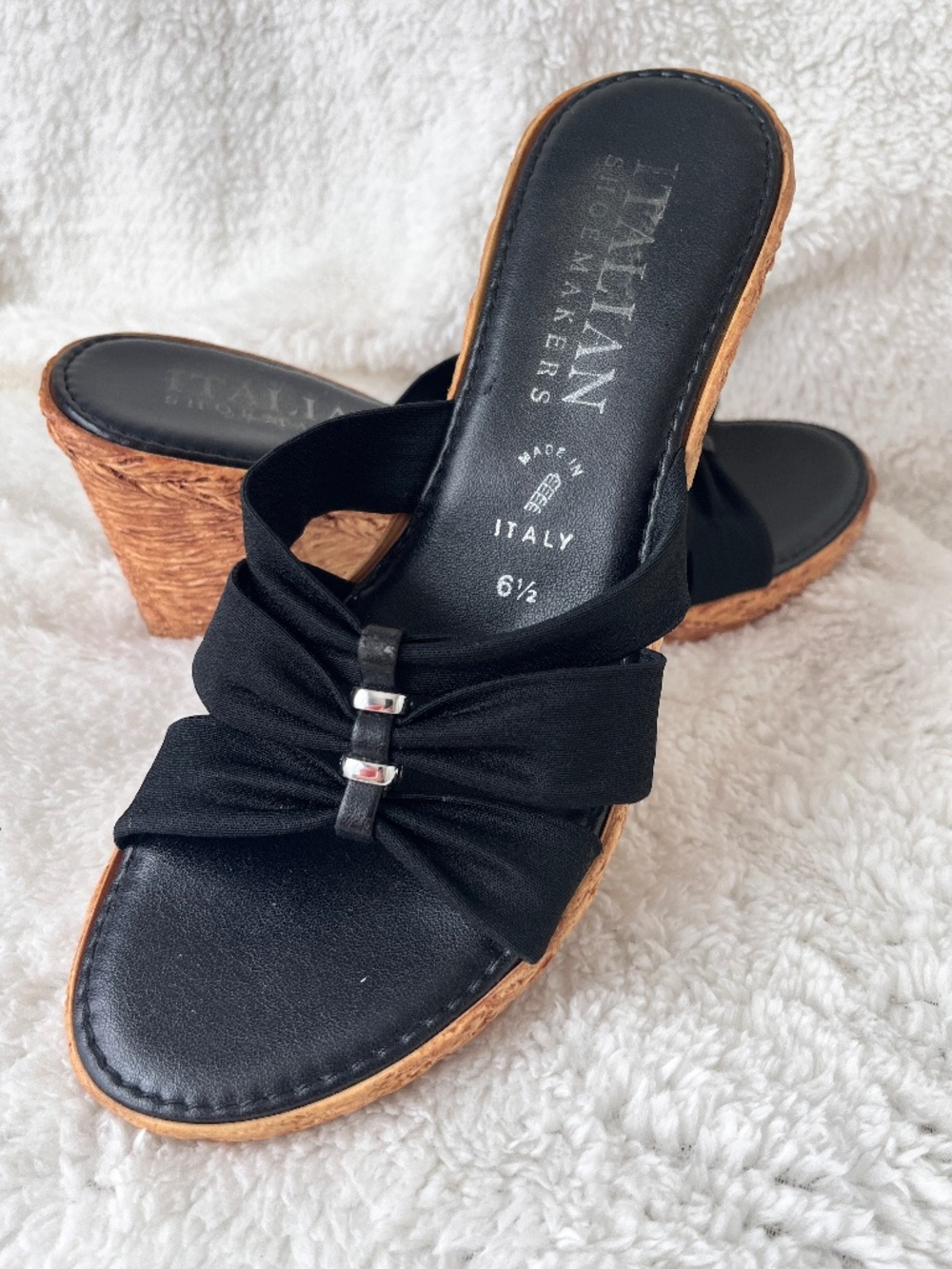 Italian Shoemakers 🇮🇹 Black Wedge Sandals Slides Women's Size 6.5 M Used